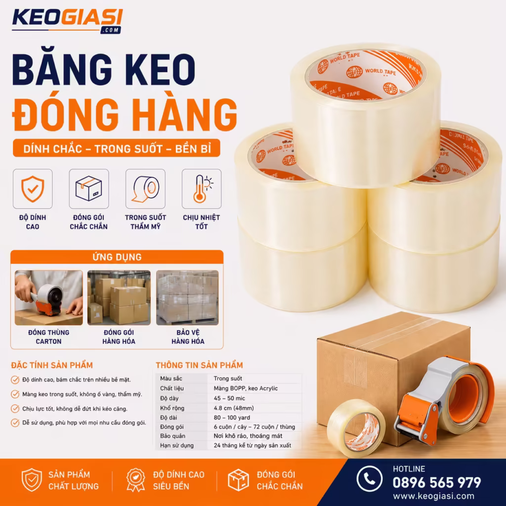 Băng Keo Đóng Hàng (OPP) Trong/Đục – Giá Sỉ Tại Xưởng