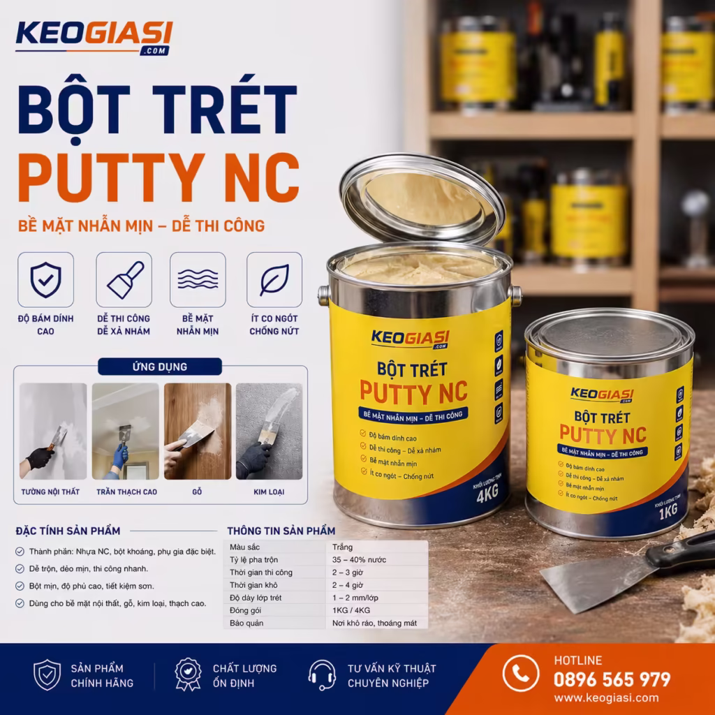 Bột Trét Putty NC Siêu Mịn – Matit 1 Thành Phần Xử Lý Bề Mặt Kim Loại, Nhựa