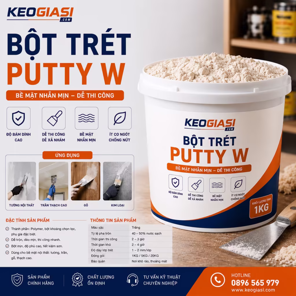 Bột Trét Gỗ Putty W – Matit Trám Trét, Lấp Tim Gỗ Chuyên Dụng