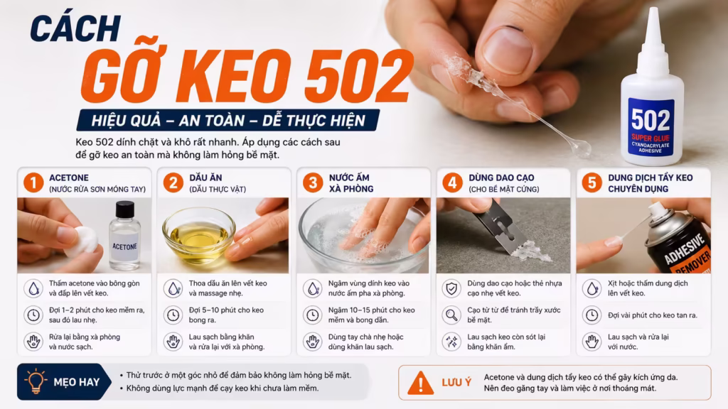 Cách Gỡ Keo 502 Dính Trên Mọi Bề Mặt (Da, Nhựa, Gỗ, Quần Áo)