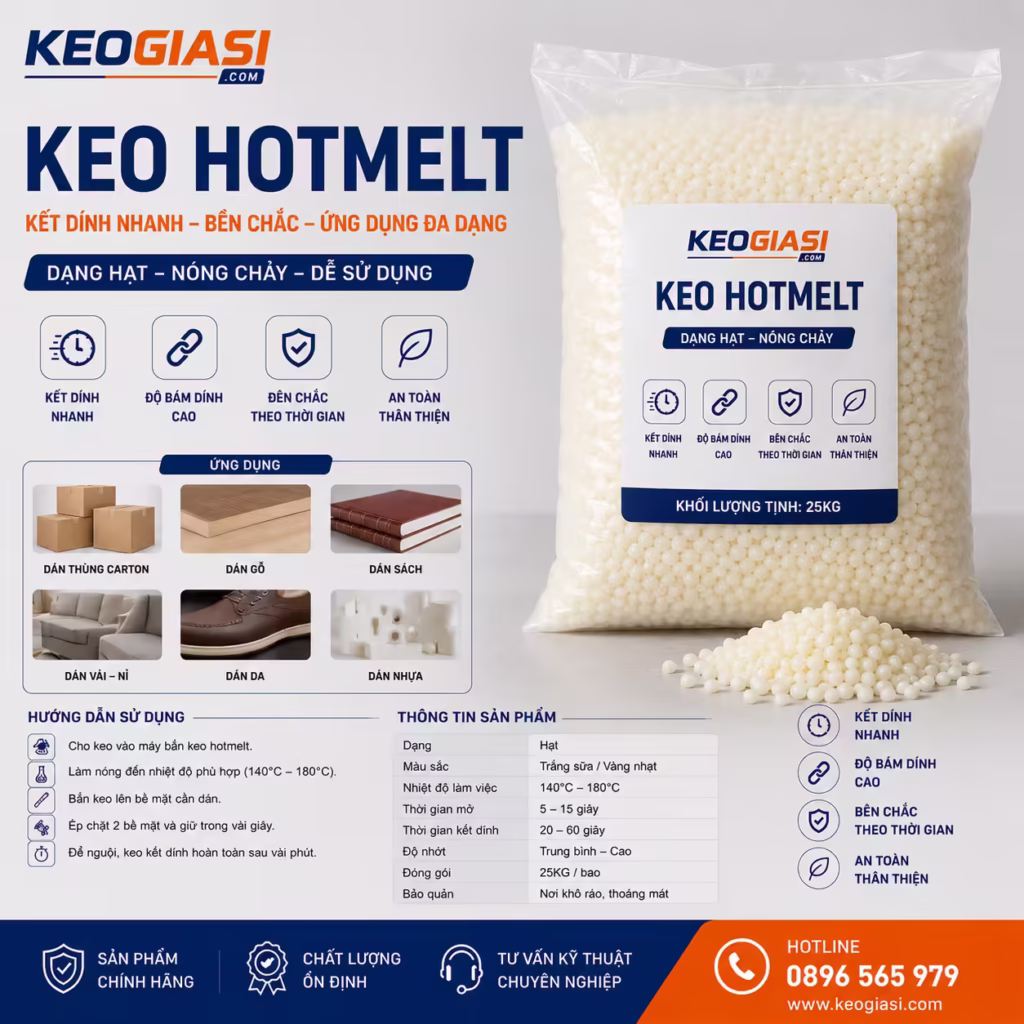 Keo Hotmelt Dạng Hạt Trắng Phản Quang – Chuyên Dụng Dán Cạnh & Hộp Giấy