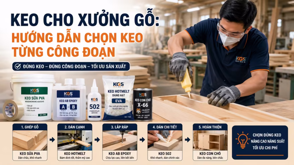 Keo Cho Xưởng Gỗ: Hướng Dẫn Chọn Keo Từng Công Đoạn (Ghép Ván, Dán Cạnh, Lắp Ráp)